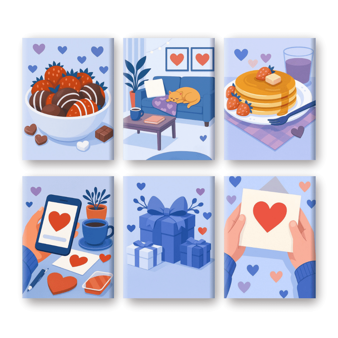 6 Mini Paintings - Blue Valentine Set- Paint by Numbers