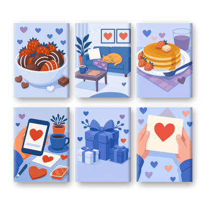 6 Mini Paintings - Blue Valentine Set- Paint by Numbers