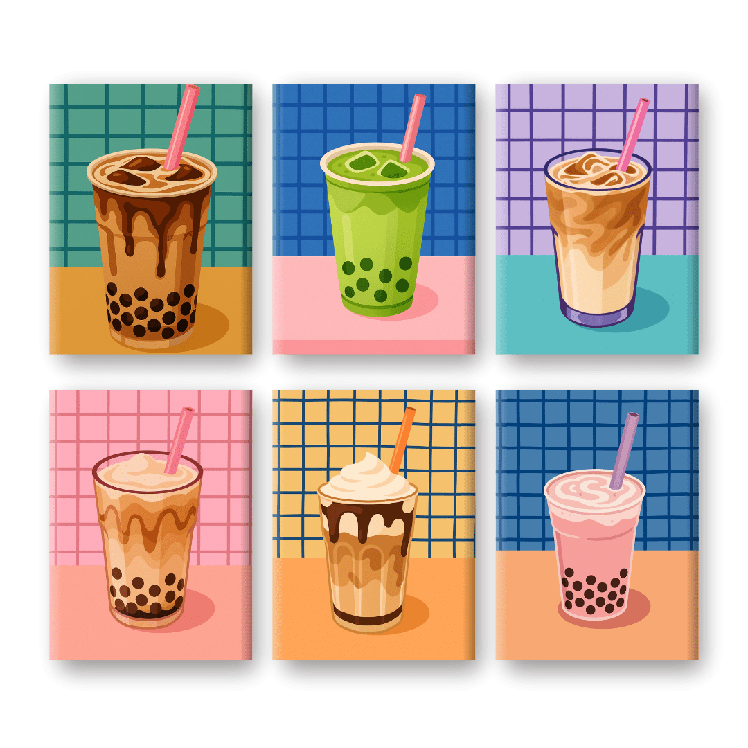 6 Mini Paintings - Boba Tea Set-Paint by numbers