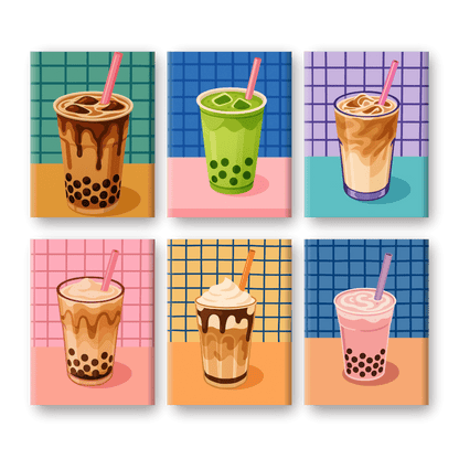 6 Mini Paintings - Boba Tea Set-Paint by numbers