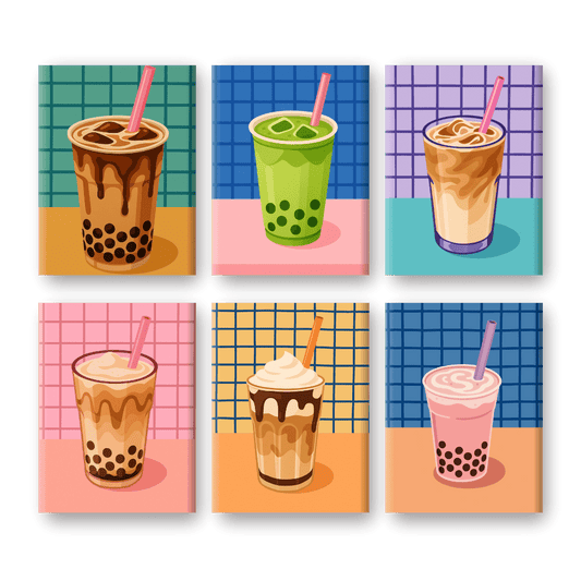 6 Mini Paintings - Boba Tea Set-Paint by numbers