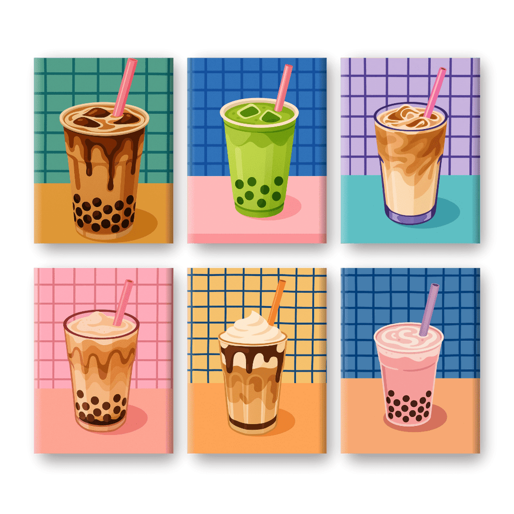 6 Mini Paintings   Boba Tea Set