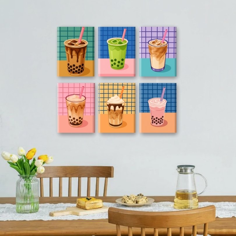 6 Mini Paintings - Boba Tea Set