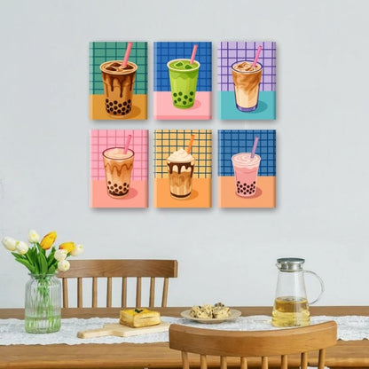 6 Mini Paintings - Boba Tea Set