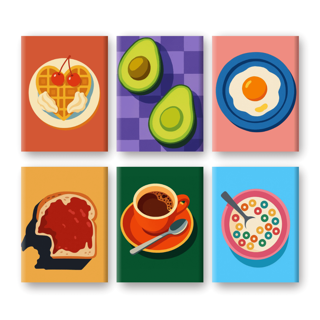 6 Mini Paintings - Breakfast & Coffee Set- Paint by Numbers