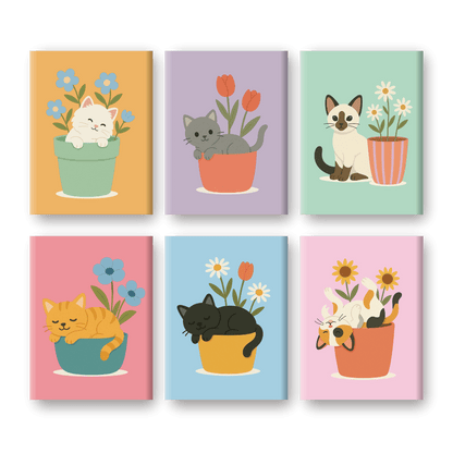 6 Mini Paintings - Cats & Flowers Set-Paint by numbers