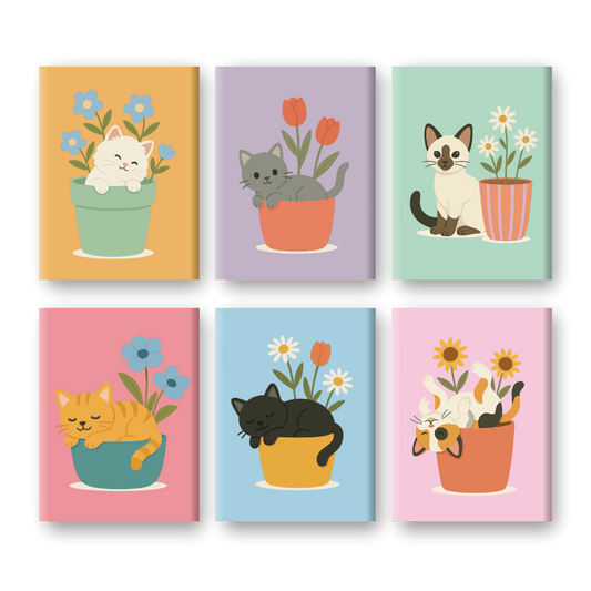6 Mini Paintings - Cats & Flowers Set-Paint by numbers