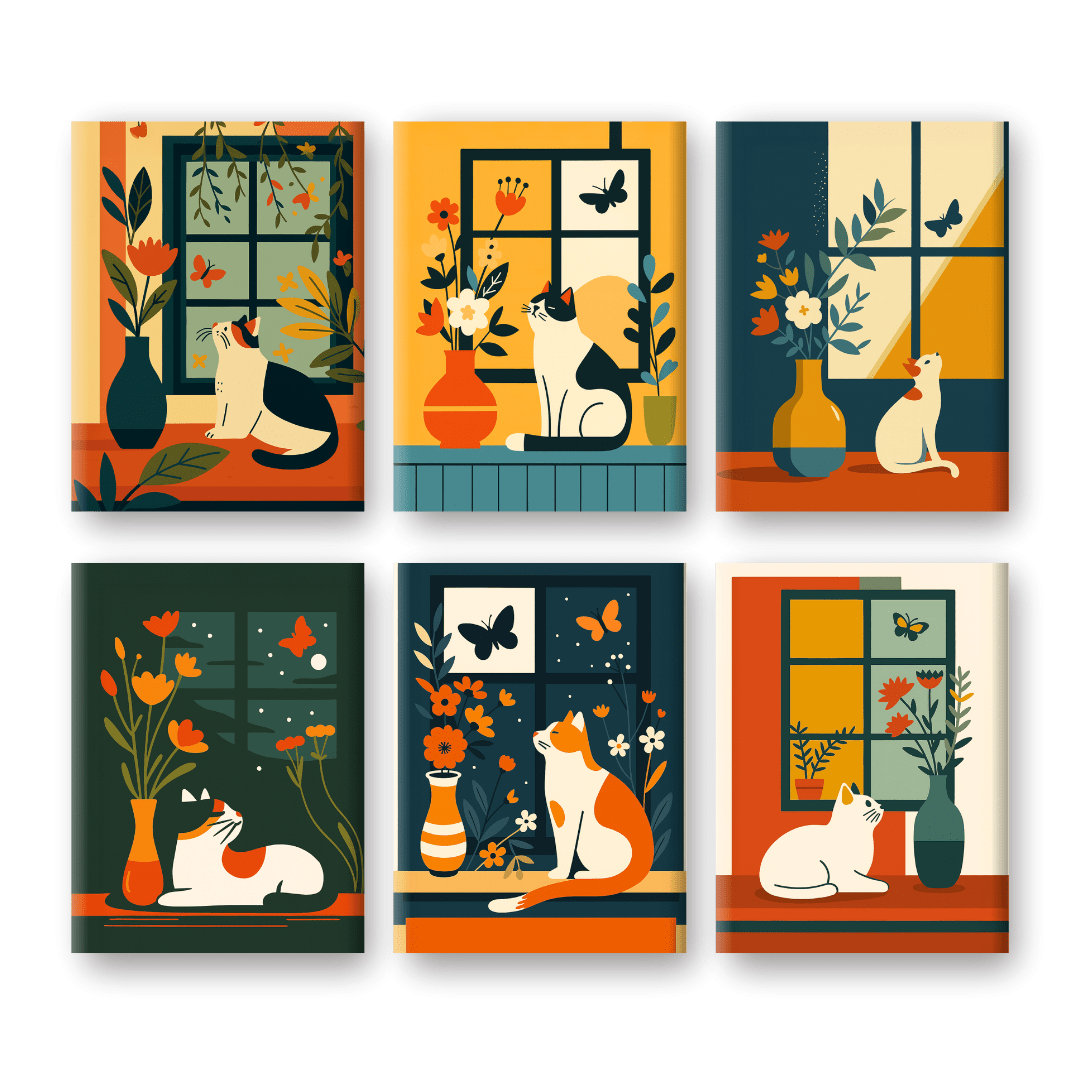 6 Mini Paintings | Cats at the Window Set- Paint by Numbers