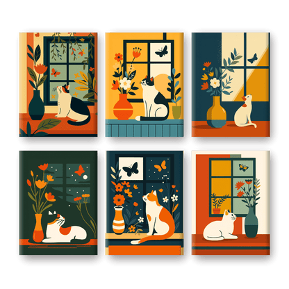 6 Mini Paintings | Cats at the Window Set- Paint by Numbers