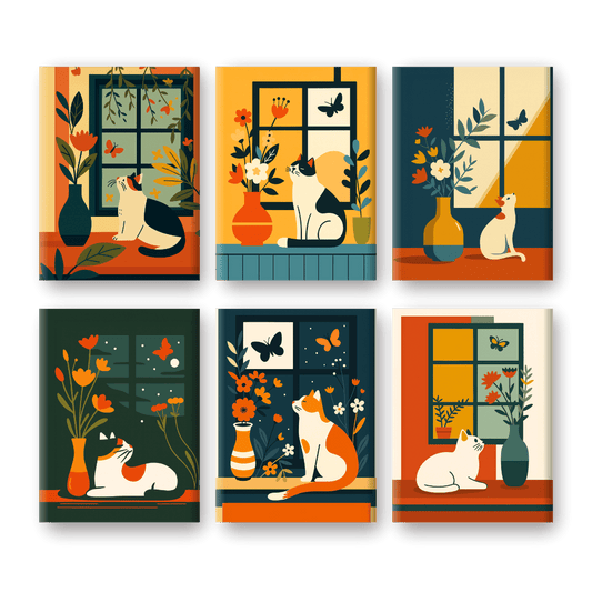 6 Mini Paintings | Cats at the Window Set- Paint by Numbers