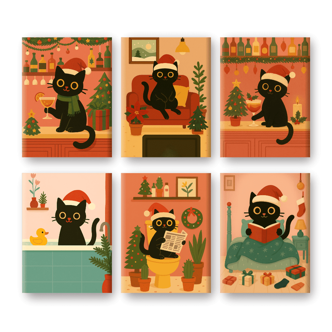 6 Mini Paintings   Christmas Cat Set