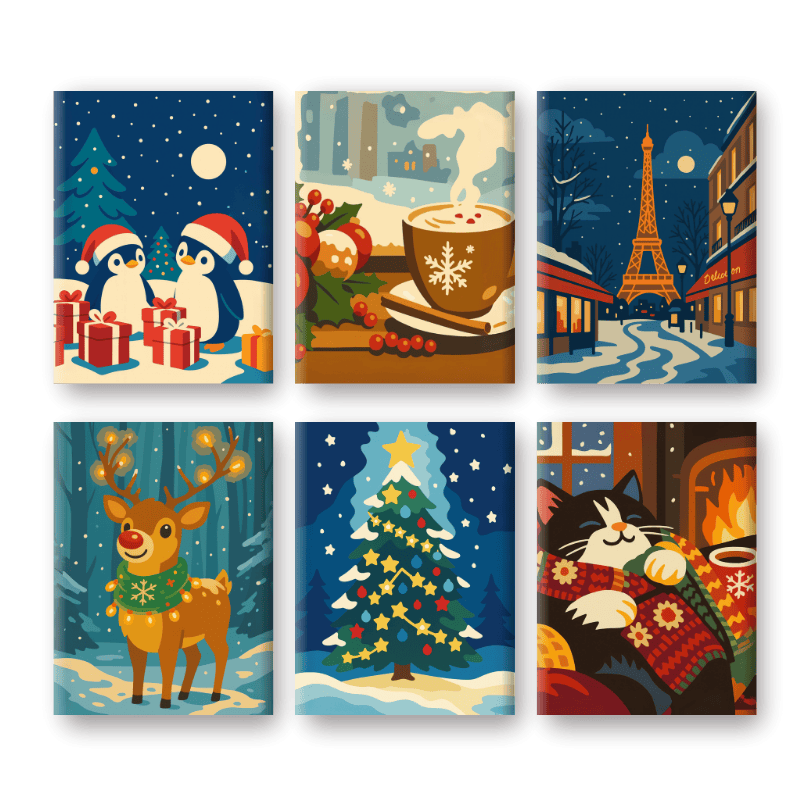 6 Mini Paintings - Christmas Eve Set-Paint by numbers