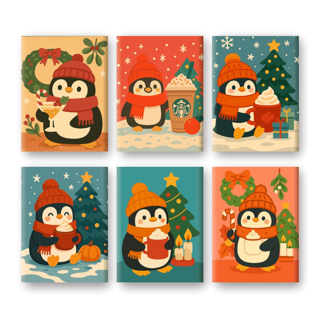 6 Mini Paintings - Christmas Penguin Set-Paint by numbers