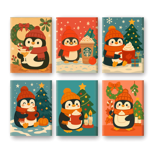 6 Mini Paintings - Christmas Penguin Set-Paint by numbers