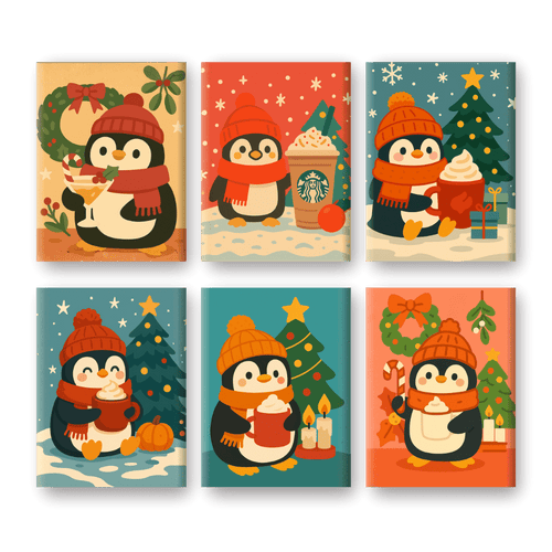 6 Mini Paintings - Christmas Penguin Set
