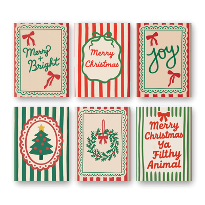 Lot de 6 mini-tableaux - Motif rayures de Noël