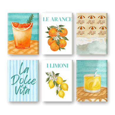 6 Mini Paintings - Citrus & Sea Set