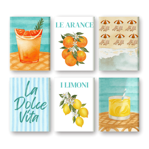 6 Mini Paintings - Citrus & Sea Set