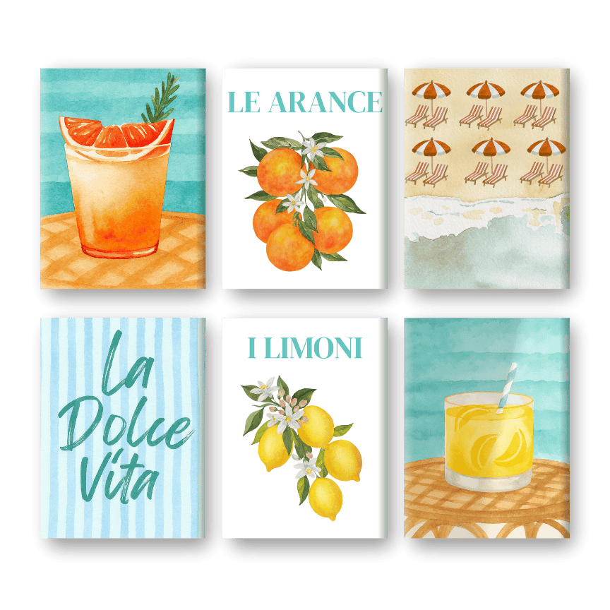 6 Mini Paintings   Citrus & Sea Set