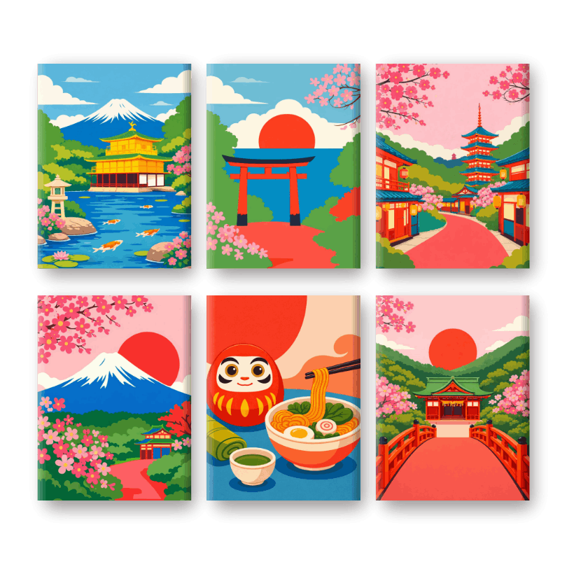6 Mini Paintings - Classic Japan Set- Paint by Numbers