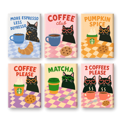 6 Mini Paintings - Coffee Club Set