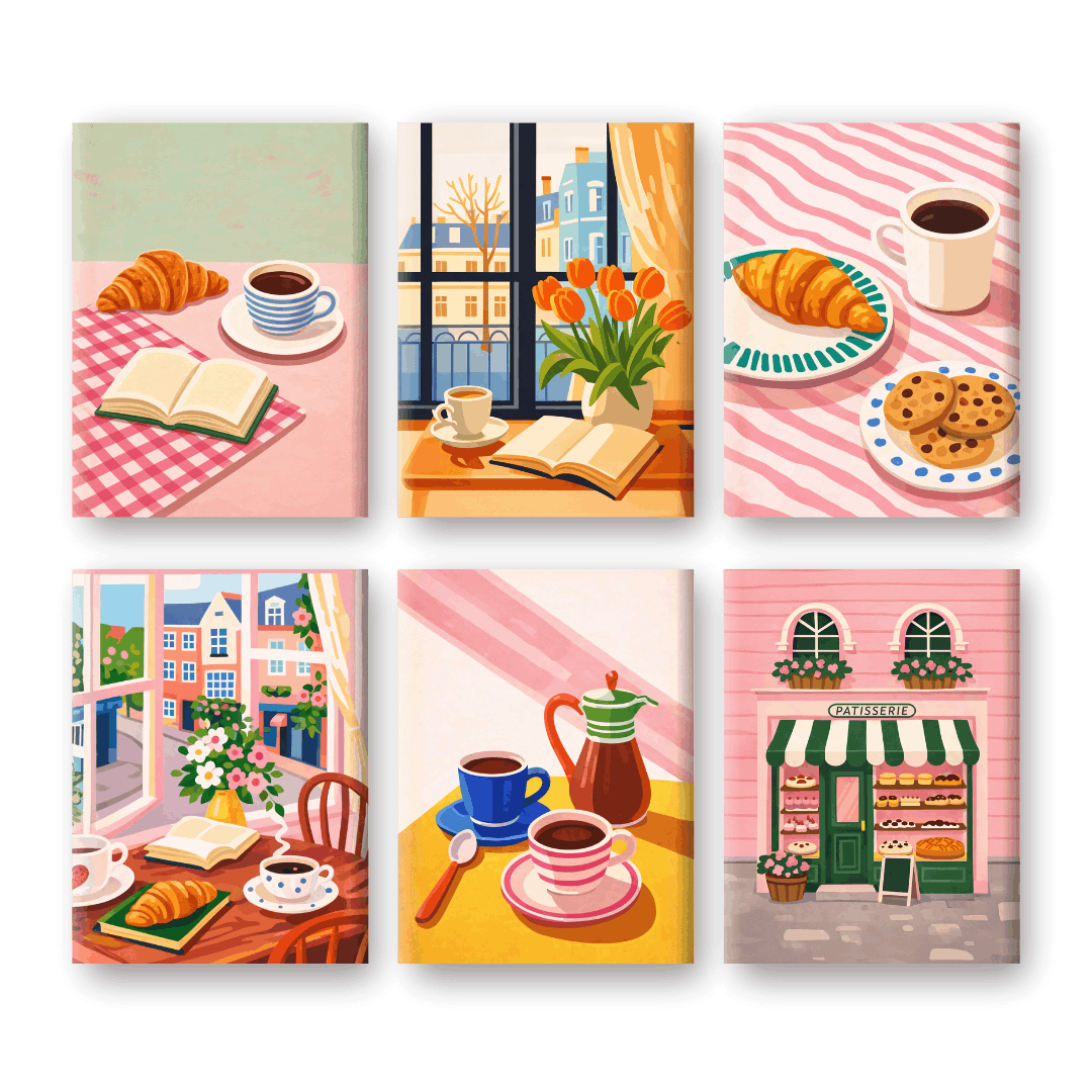 6 Mini Paintings - Coffee Moments Set- Paint by Numbers