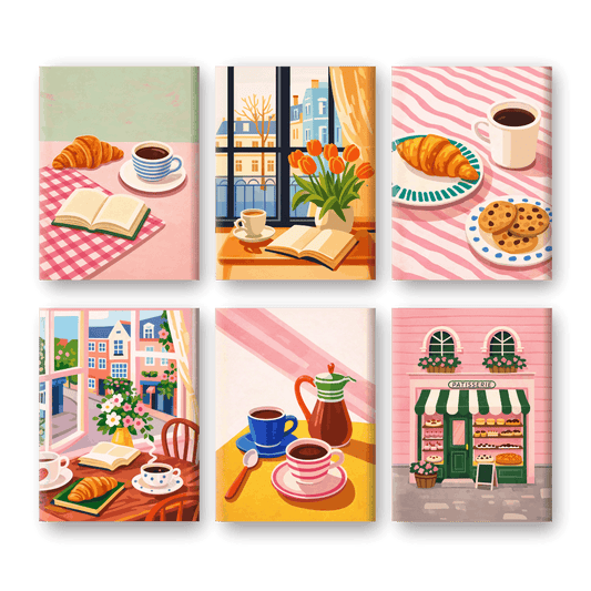 6 Mini Paintings - Coffee Moments Set- Paint by Numbers