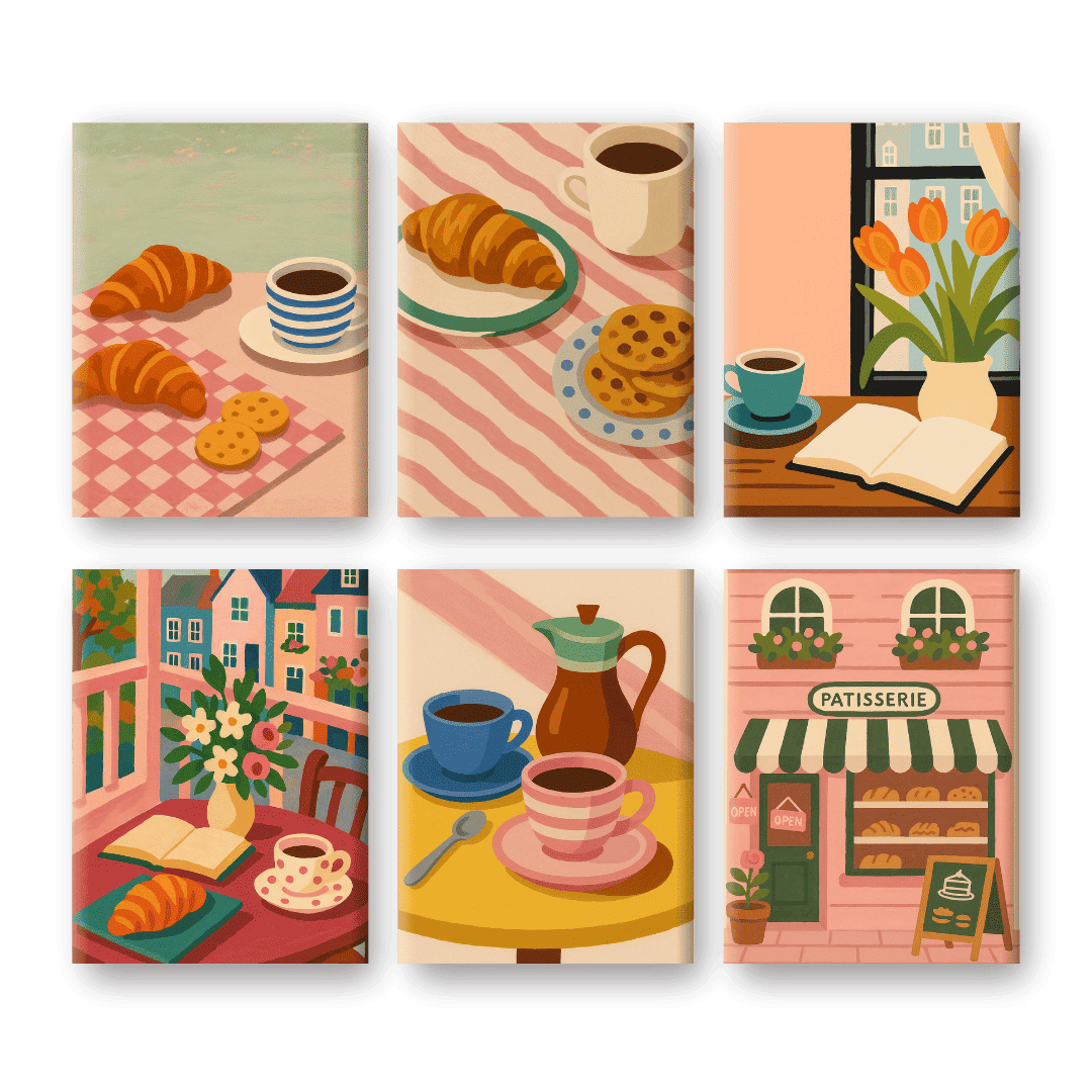 6 Mini Paintings - Coffee & breakfast Set-Paint by numbers