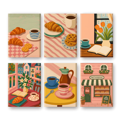 6 Mini Paintings - Coffee & breakfast Set-Paint by numbers