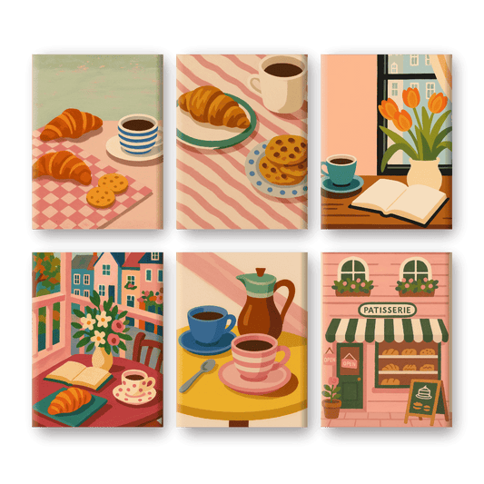 6 Mini Paintings - Coffee & breakfast Set-Paint by numbers