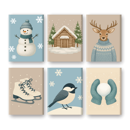 6 Mini Paintings - Cold Winter Set-Paint by numbers