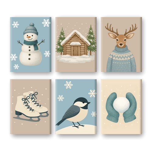 6 Mini Paintings - Cold Winter Set