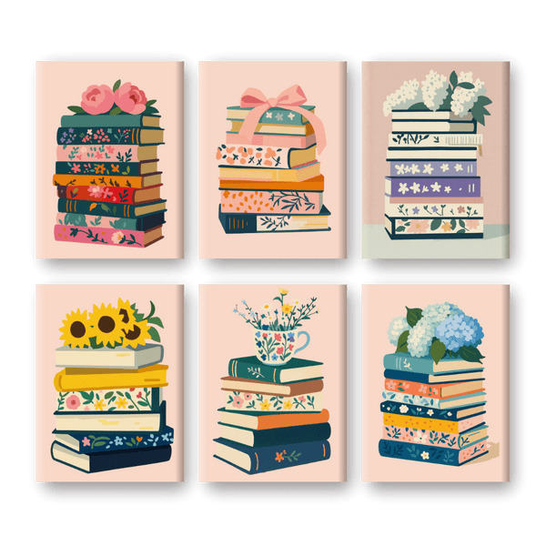 6 Minicuadros - Juego de Libros Coloridos-Pintar por números