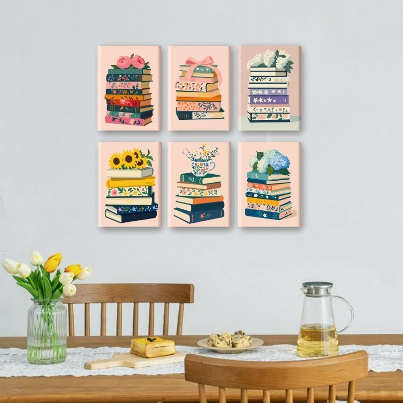 6 Mini Paintings - Colorful Books Set Mockup