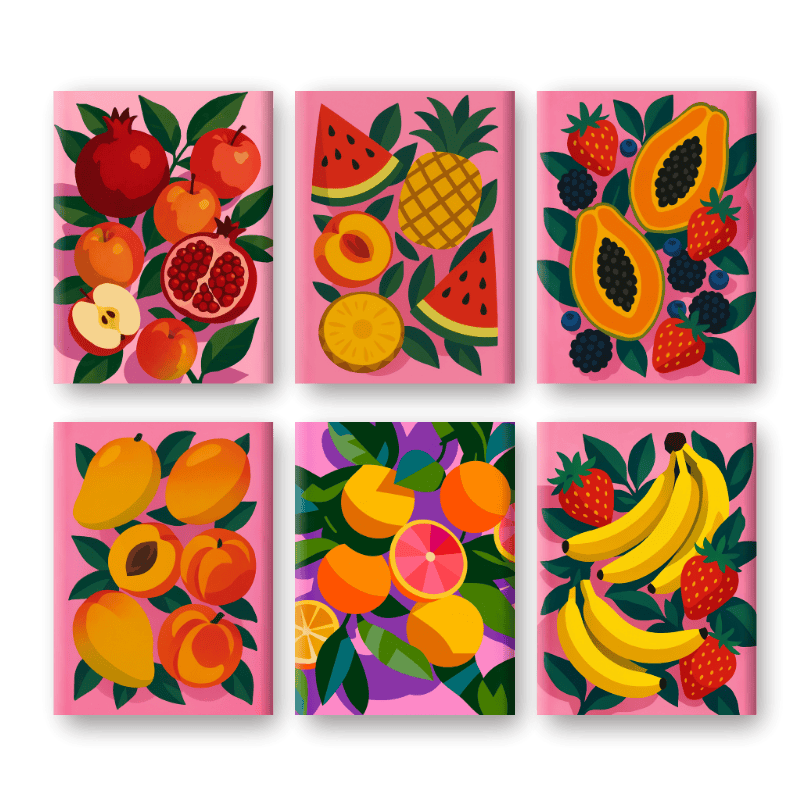 6 Mini Paintings   Colorful Fruit Set