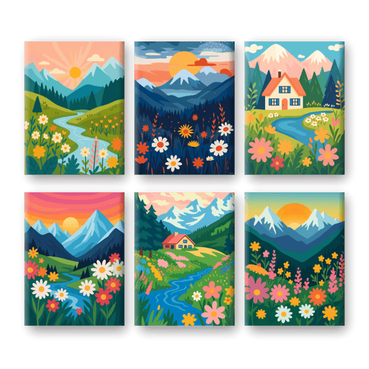 6 Mini Paintings - Colorful Landscapes Set-Paint by numbers