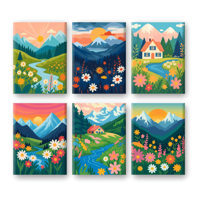 6 Mini Paintings - Colorful Landscapes Set