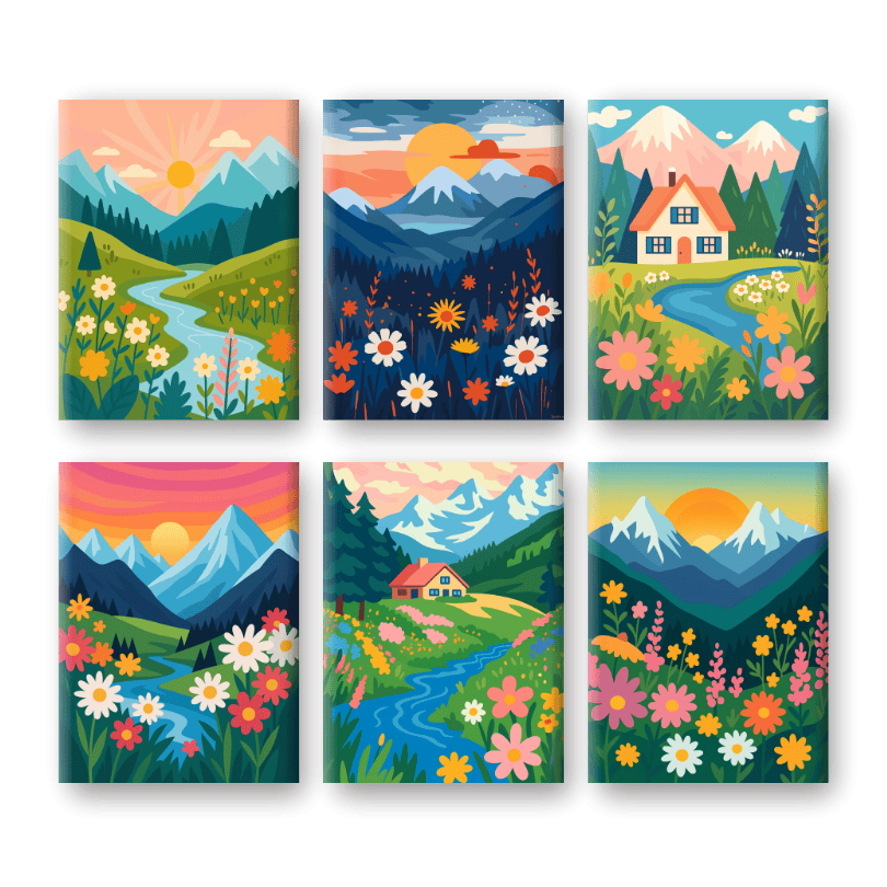 6 Mini Paintings   Colorful Landscapes Set