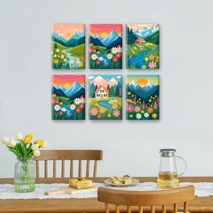 6 Mini Paintings - Colorful Landscapes Set Mockup