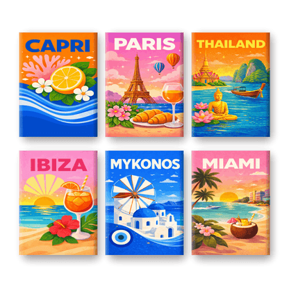 6 Mini Paintings - Colorful Travel Posters Set- Paint by Numbers