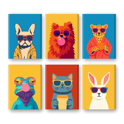 6 Mini Paintings | Cool Animals Set- Paint by Numbers