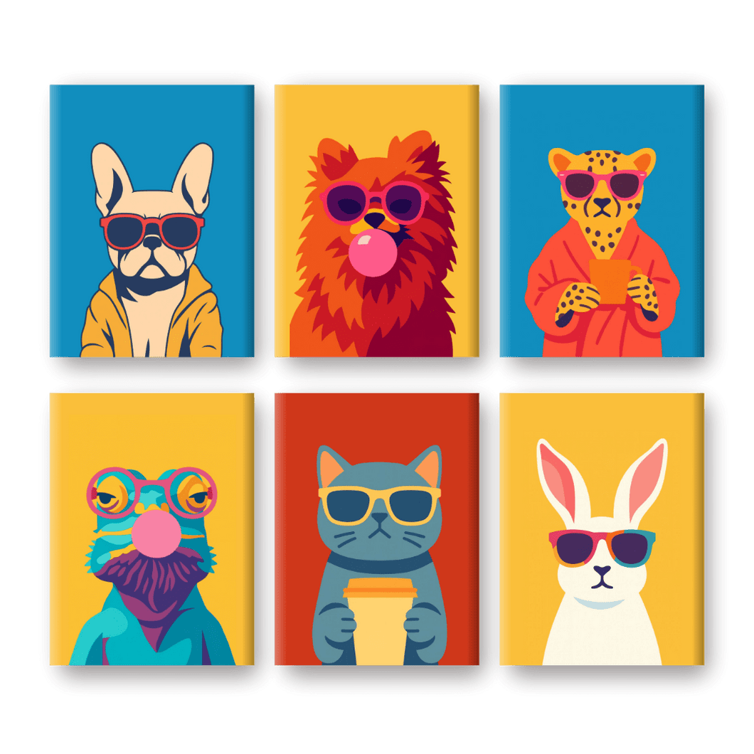 6 Mini Paintings | Cool Animals Set Paint by numbers