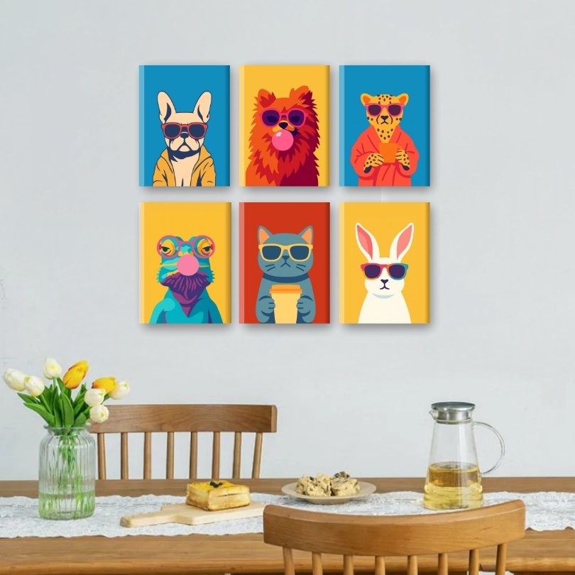 6 Mini Paintings | Cool Animals Set