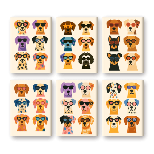 6 Mini Paintings - Cool Colorful Dogs Set