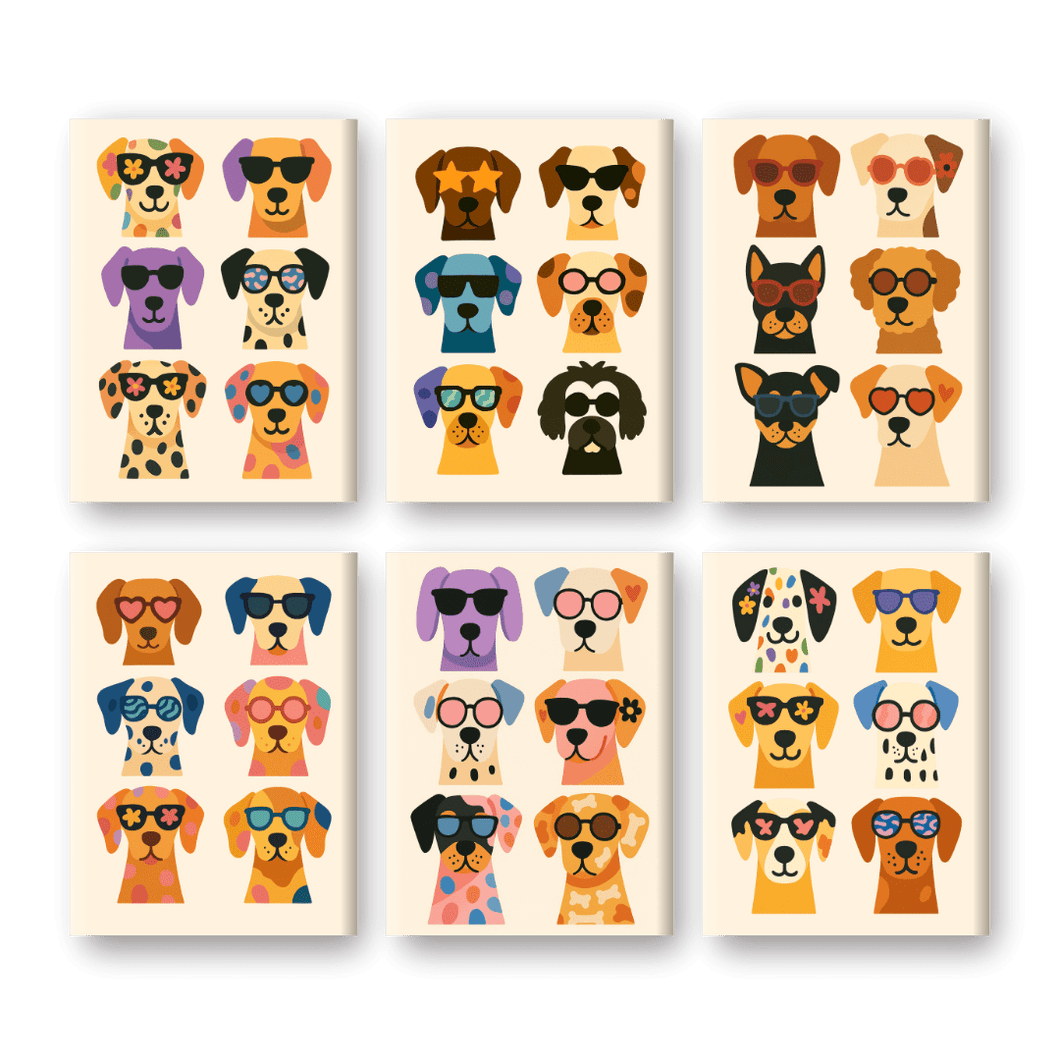 6 Mini Paintings   Cool Colorful Dogs Set