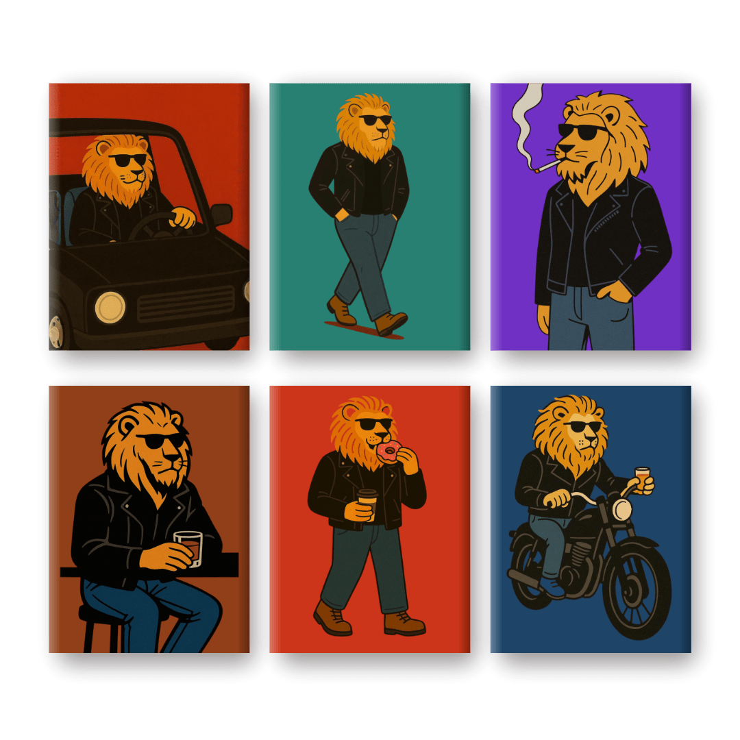 6 Mini Paintings - Cool Lion Set- Paint by Numbers