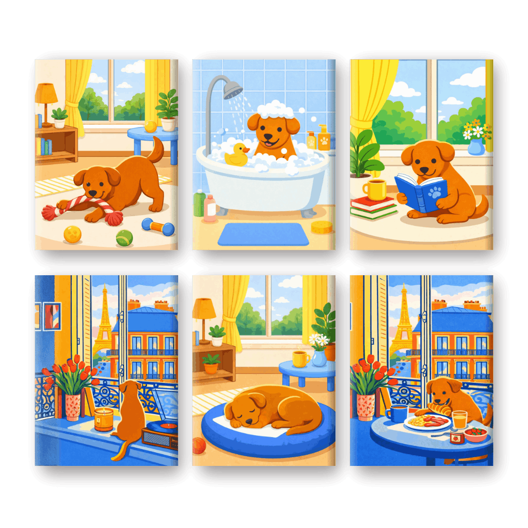 6 Mini Paintings - Cozy Pup Life Set- Paint by Numbers