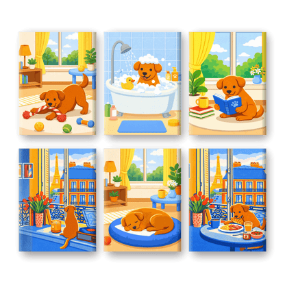 6 Mini Paintings - Cozy Pup Life Set- Paint by Numbers