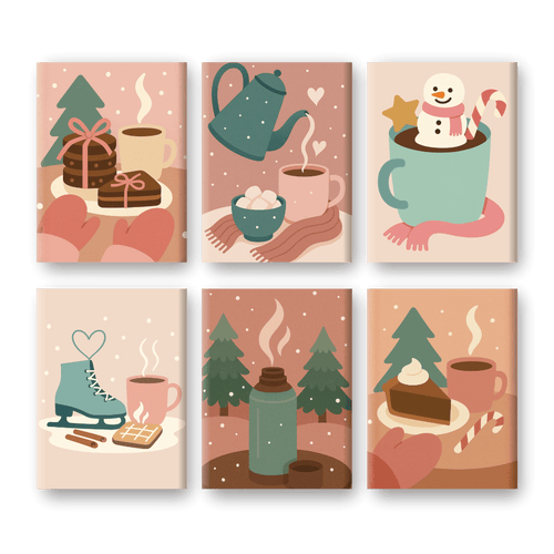 6 Mini Paintings - Cozy Winter Set