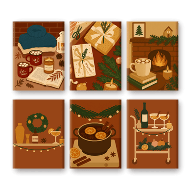 6 Mini Paintings - Cozy Winter Set